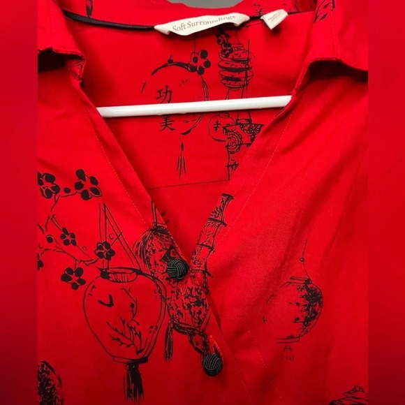 Soft Surroundings Asian Pagoda Tunic Top Size Petite Small Red Lantern Blouse - Picture 3 of 10